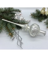 Silver Christmas glass tree topper with silver ornament, XMAS finial - £14.39 GBP