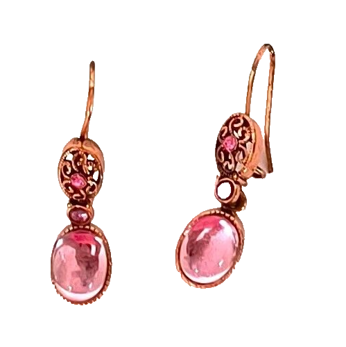 Vintage Avon Drop Earrings Silver Plated Pink and Copper Colored - $19.00