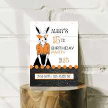 Personalized Milestone Orange Bunny Birthday Invitation - £7.84 GBP