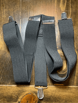 Black Clip On Suspenders Braces-Unbranded-w/ Silver Accents EUC Elastic - £5.59 GBP