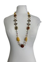Chicos Jules Necklace 34&quot;-38&quot; Long Chunky Gold Tone Beaded Brown Neutral - £19.41 GBP