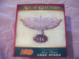 All That Glitters Cracker Barrel Silver Plated Holiday Cake Stand Tinsel... - $12.99