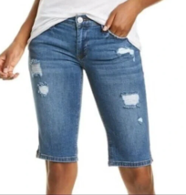 Hudson Sz 27 Viceroy Denim Knee Shorts Destroyed Blue Jean Flap Pocket $205 - $25.73