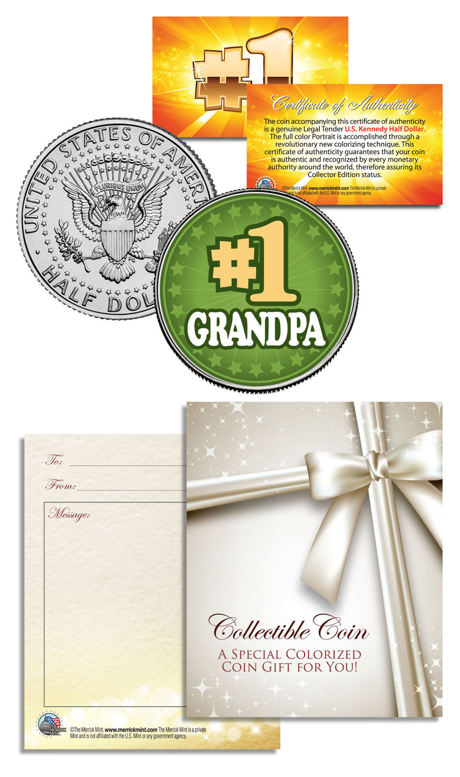 Primary image for #1 GRANDPA Grandparents’ Day JFK Kennedy Half Dollar Colorized U.S. Coin