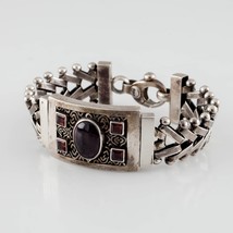 Superbe Unique Argent Sterling Tourmaline Plaque Bracelet W/Creative Liens - $661.10