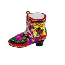Shoe Boot Christmas Ornament 5 Inch Fancy Ornate Molded Plastic Poinsettia - £11.89 GBP