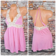 Victorias Secret Medium Pink &amp; White Lace Chemise Short Nightgown Slip L... - £25.59 GBP
