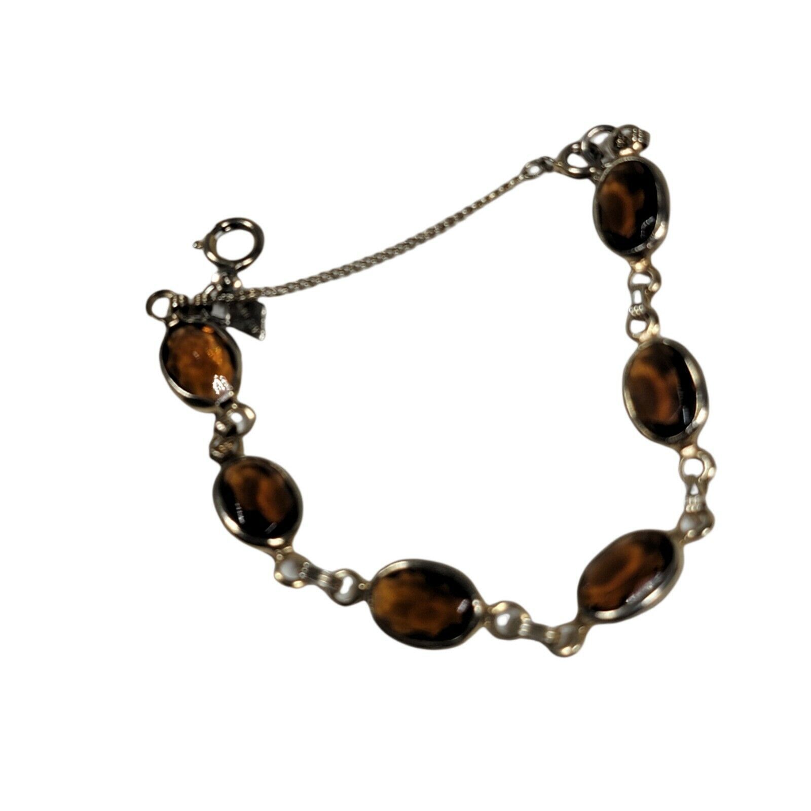 Primary image for Vintage Gold Tone and Amber Lucite Bracelet with Safety Chain Signed Sarah Cov