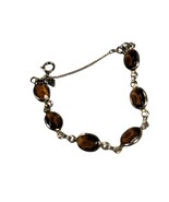 Vintage Gold Tone and Amber Lucite Bracelet with Safety Chain Signed Sar... - £11.87 GBP