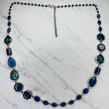 Chico&#39;s Blue Beaded Silver Tone Long Necklace - £13.32 GBP