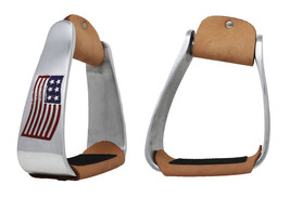 Horse Western 5&quot; Wide Aluminum Flag Angled Slanted Stirrups Knee Relief ... - $51.47
