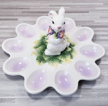 White &amp; Lavender 10 Deviled Egg Ceramic Easter Serving Platter - £24.68 GBP
