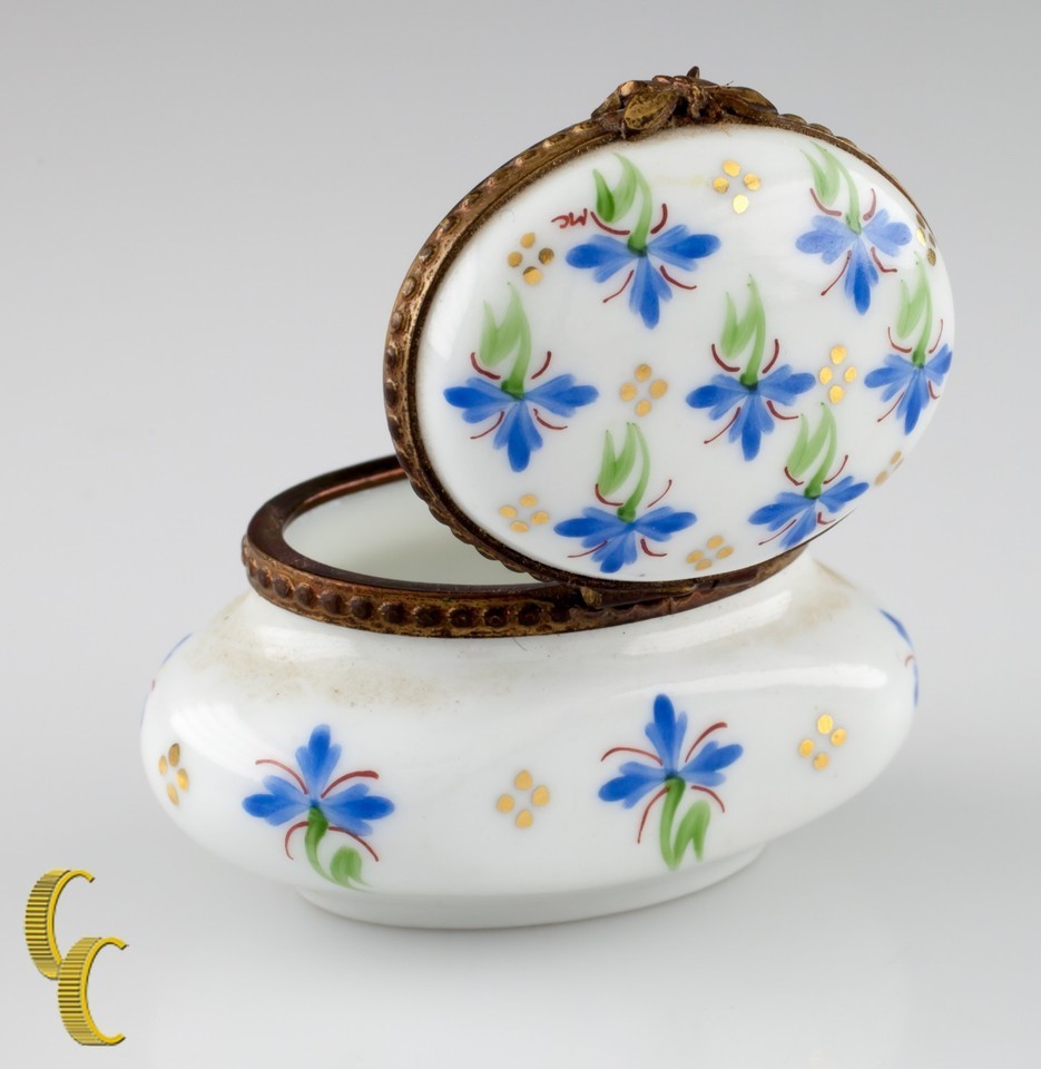 Small Limoges Peint Main Porcelain Honey Pot Ink Well Trinket Box Item image 3