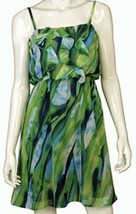 Iz Byer Juniors Lined Dress Ruffled Abstract Green Floral Chiffon L 9-11 XL 13 - £23.69 GBP