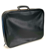 Vtg Soft Faux Leather Briefcase-Black-Zipper-Handle - $18.75
