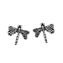 Playful Mini Dragonfly Animals Sterling Silver Stud Earrings - £8.53 GBP