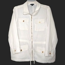 Chaps Womens Jacket Size 2X Zippered Front Pull String Waist Pockets Solid White - £19.64 GBP