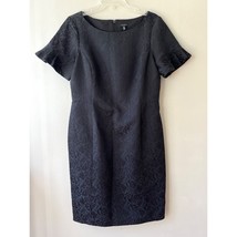 Talbots Sz 12 Black Brocade Flutter Sleeve Sheath Business Midi Lined Dress - $1,502.21 MXN