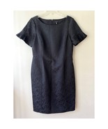 Talbots Sz 12 Black Brocade Flutter Sleeve Sheath Business Midi Lined Dress - $1,481.83 MXN