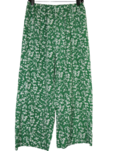 Women&#39;s Green White Ditzy Floral Pull On Wide Leg Cropped Pants Size Large - £7.85 GBP