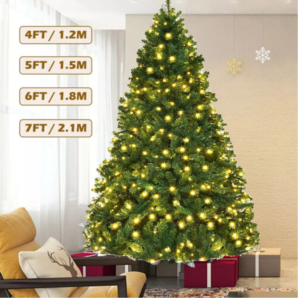 Pre-Lit Realistic Artificial Holiday Christmas Tree Xmas + LED Lights 4F... - $77.98