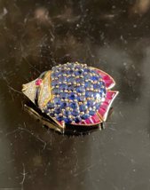 18K 750 Yellow Gold Sapphire Ruby Gem and Diamonds Fish Brooch Pin / Pendant - £1,187.04 GBP