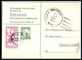 Czechoslovakia Ad Postal Card 1958 To Bart Mfg Co., Belleville, New Jersey 2 B2 - £2.31 GBP