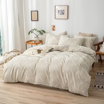 3-Pieces Cream Tufted Shabby Chic Boho Geometric Style Comforter Set Queen Size  - £58.18 GBP