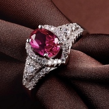 18K White Gold Plated Adjustable Birthstone Crystal Ruby Ring for Women - £9.58 GBP
