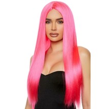 Long Pink Wig Straight Center Part Unisex Costume Party Cosplay Anime 99... - £19.45 GBP