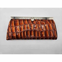 Faux Brown Alligator Skin Wallet Metal Clasp 9 by 4 - £7.93 GBP