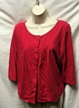 Merona Womens Sz L Red Button Up Shirt 3/4 sleeve Cotton Blend - $9.90