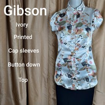 Gibson ivory print button down top size S - £9.57 GBP