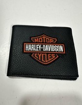 Harley Davidson Black Orange Leather Wallet Billfold Shield - $17.54