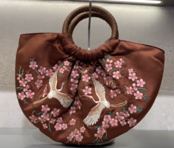 ZARA BNWT 2025. BROWN EMBROIDERED FAN BAG BIRDS FLOWERS. 1445/203/700 - $92.01