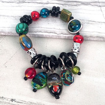 Gallery Collection Exotic Glass Bead Stretch Bracelet with Dangles by Treska - £19.16 GBP