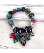 Gallery Collection Exotic Glass Bead Stretch Bracelet with Dangles by Tr... - £19.10 GBP