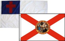 2x3 Christian Christ &amp; State Florida 2 Pack Flag Wholesale Combo 2&#39;x3&#39; Banner Gr - £7.56 GBP