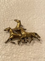 Vintage Zentall Three Horses Brooch Pin Goldtone Signed Equestrian - $24.75