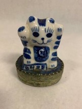 China Porcelain Blue White Cat Trinket Box Pill Snuff Box Mirrored HELLO KITTY - £47.46 GBP