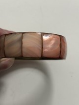 Vintage Brass Pink Mother Of Pearl Shell Inlay Bangle Bracelet India Read - £10.25 GBP