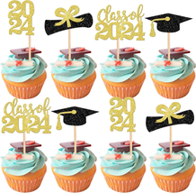 2024 Graduation Theme Cupcake Toppers Glitter 36 PCS Class of 2024 Graduation Ca - £14.23 GBP