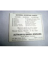1972 Ad Altman &amp; Green Jewelers, 144 East State Street, Ithaca, N.Y. - $10.96 CAD