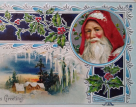 Santa Claus Christmas Postcard 1908 Icicles Hearty Greetings Vintage Germany 679 - £13.06 GBP
