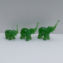Vintage Jade Green Trunk Up Glass Elephant Figurine Lot of 3 Size in Description - £10.24 GBP