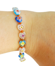MURANO glass heart shape beads bracelet Millefiori &amp; Flower design multicolor Mu - £19.98 GBP