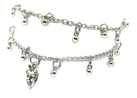 Sexy Devil Ankle Bracelet Double Drop Bead Chain Fixed Bead  Silver Tone - £4.97 GBP