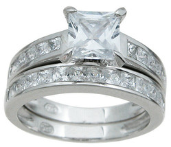 2.00 CT Sterling Silver Rhodium Finish CZ Princess Solitaire Engagement Ring - £59.80 GBP