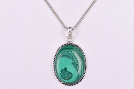Oval Malachite 925 Silver Polished Daily Wear Pendant Necklace Women Gir... - $24.87+