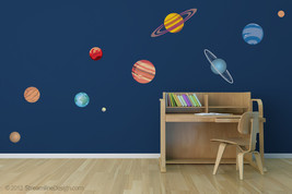 Ten Piece Printed Wall Fabric Reusable Planetary System Vinyl Wall Art - £56.25 GBP